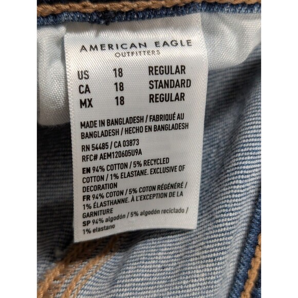 American Eagle Mom Jeans Women’s 18 Blue High Rise Straight Stretch Denim Casual - Picture 6 of 11